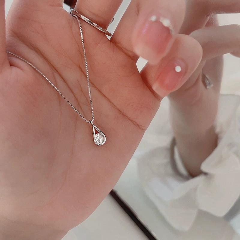925 Silver Zircon Water Drop Necklace Geometric Collarbone Chain Minimalist Jewelry For Women
