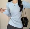 2025 Light Blue Chic Korean Slim-Fit Round Neck Sweater - Spring Age-Reducing Knitted Base Layer