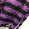 Unisex Women Cool Thin Loose Gothic Striped Long Jumper Dark Punk Streetwear Hollow Out Top Broken Hole