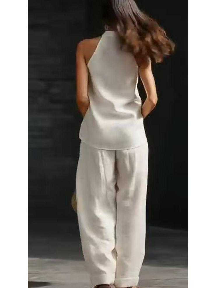 2026 European & American Women's Halter V-neck Sleeveless Casual Clothing Set