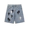 Pantalones Cortos de Mezclilla Lavado Claro para Hombre con Parches Cruzados Negros y Blancos Estilo Baggy Streetwear Jorts