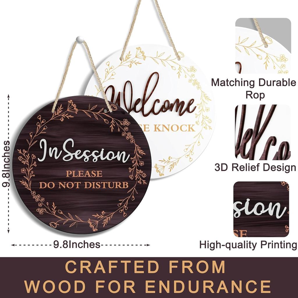 In Session Door Sign for Therapists, Double-Sided Wood Therapy Room Decoration with Hanging Rope, Session In Progress Door Sign, Therapy Office