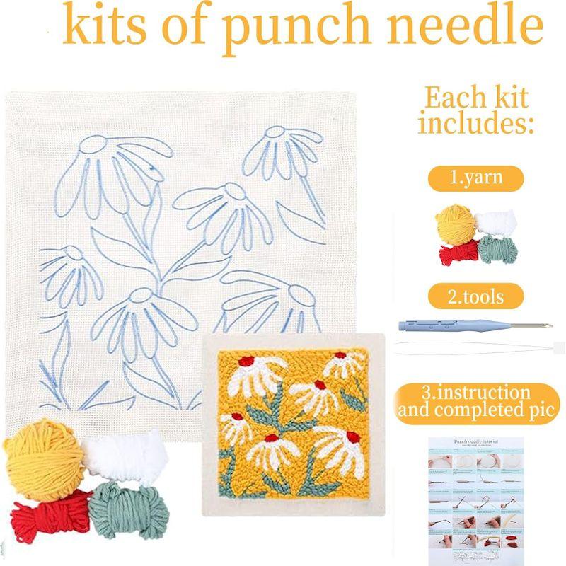 Punch Needle Embroidery Kits for Adults Beginner Flower Embroidery Poking Punch Needle Kit with Yarn Painting DIY Crafts