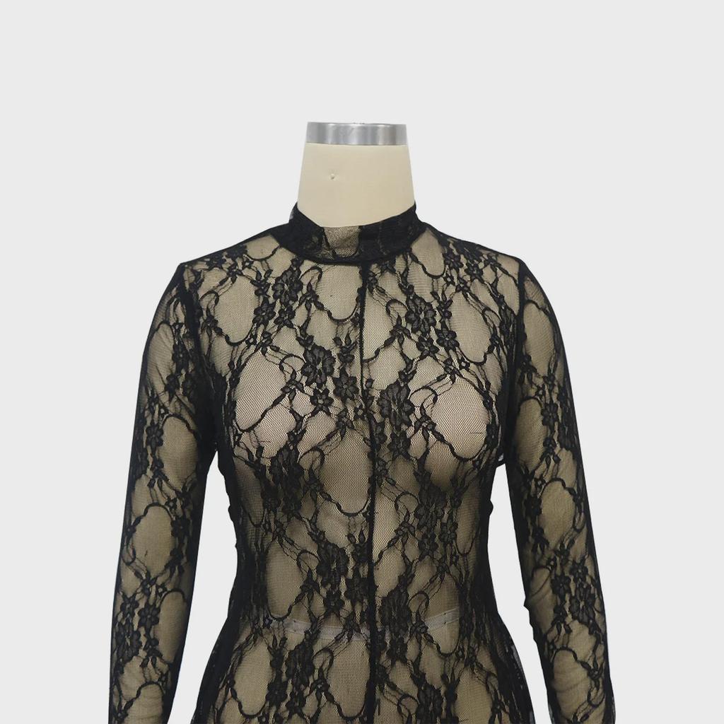 Mono de Encaje con Tirantes Descubierto por la Espalda - Moda Sexy para Mujeres Europeas/Americanas