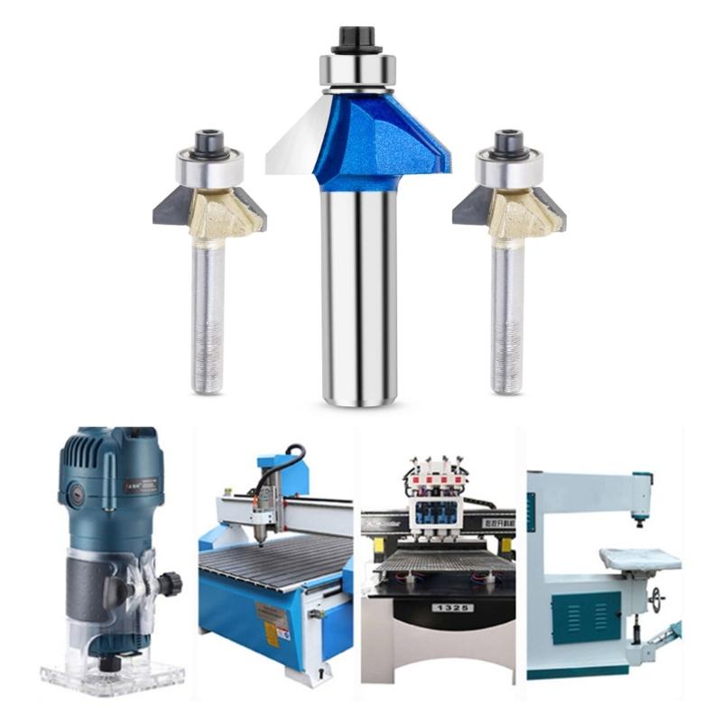 4pieces 1/4"/1/2" Shank Chamfer Router Bit Woodworking Milling Cutter 45Degree Knife with Top Bearing Bevel Edge