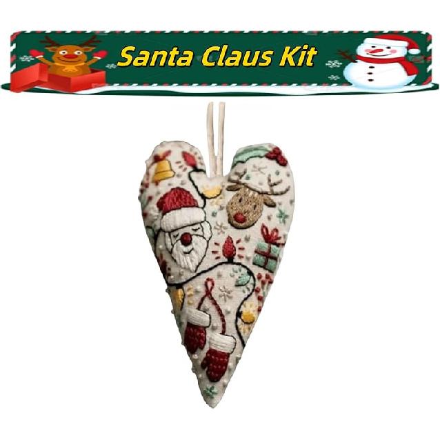 DIY Heart Embroidery Christmas Decoration,Hand Embroidery Christmas Ornaments Kits,DIY Heart Cross Stitch Kits with Needles and Thread,Christmas A*