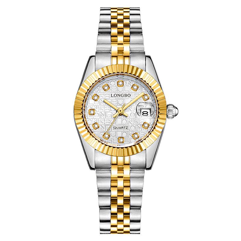 Men Women Fashion Casual Stainless Steel Calendar Diamante Wrist Watch for Business