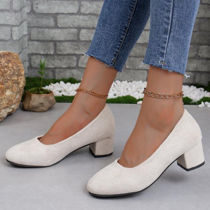Round head medium heel casual single shoes women's casual fashion professional wear work shoes