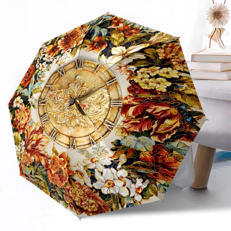 Tropical Fruit And Flowers Compact Travel Automatic Umbrella Retractable Design with 8-Rib Durability Sturdy Construction All-Season Travel