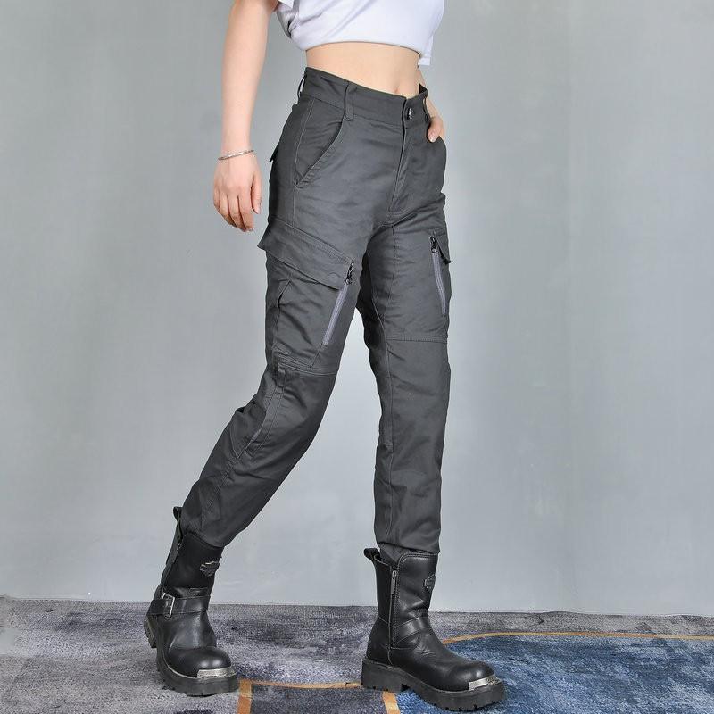 Womens High-Waist Motorcycle Riding Pants Breathable Cotton Blend Casual Biker Trousers Outdoor Cycling