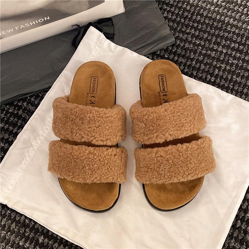 

Маффин толстая подошва одно слово пушистые тапочки женские носят 2025 осень и зима новый интернет-знаменитость фея ветер утолщающие хлопковые тапочки 40 хаки