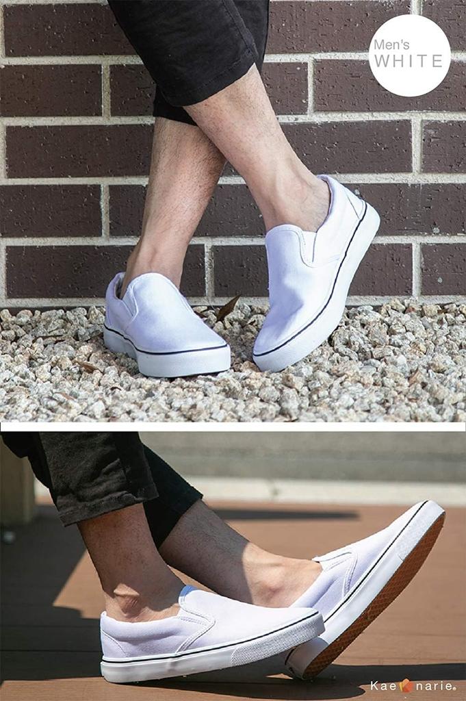 Kaenarie Sneakers for Men and Deck Solid Black and Simple 13 Colors Available 42 Slip-On Women, Shoes, White, Canvas, Casual, Office, Indoor, School,