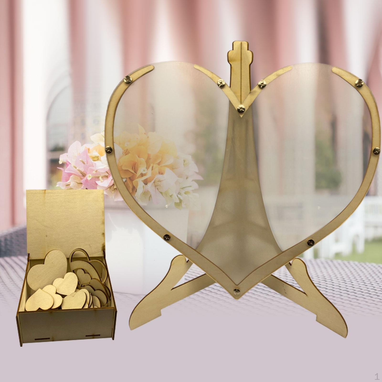 

Свадебная гостевая книга в форме сердца, деревянная рамка с подставкой для вечеринки по случаю годовщины на открытом воздухе With 80 Hearts