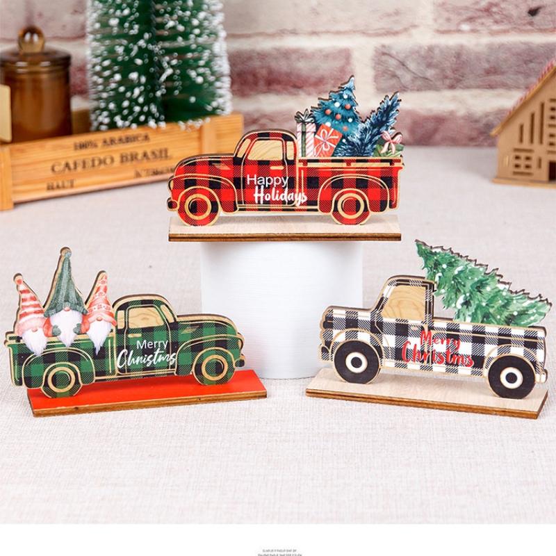 Christmas Decorations Wooden Car Lattice Style Pick-up Truck Desktop Decorations Christmas Wooden Decorations