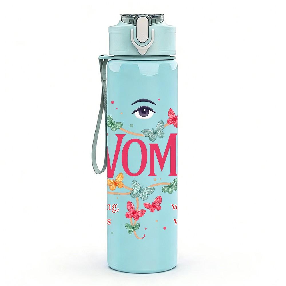 1PC Womb Butterfly Letter Print 750ml Color Plastic Sports Water Bottle Leakproof Flip Straw Lid Suitable for Sports Office Home Use