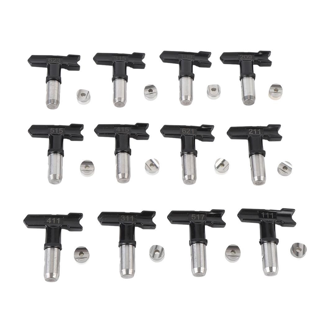 12 Sets Spray Tips Set Stainless Steel and ABS Stable Multifunctional Airless Spray Nozzles Machine