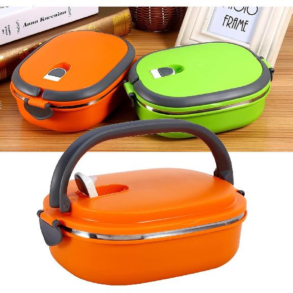 Walfront Stainless Steel Thermal Lunch Box Insulated Food Container 1-Layer Orange Box
