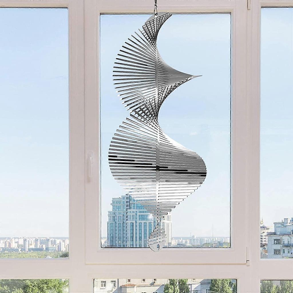 Wind Spinner, 3D Stainless Steel Metal Hanging Spinner Spiral Wind Chime Rotating Wind Sculptures Tree Pendant Sun Catcher For Indoor Outdoor Patio La