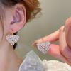Sweet light luxury zircon love ear buckle earrings French exquisite super flash niche earrings