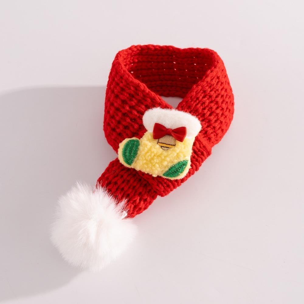 Cute Pet Cat Knitted Scarf Soft Red Knit Scarves Christmas Decor with Fuzzy Pompom Dogs Xmas Costume for Winter