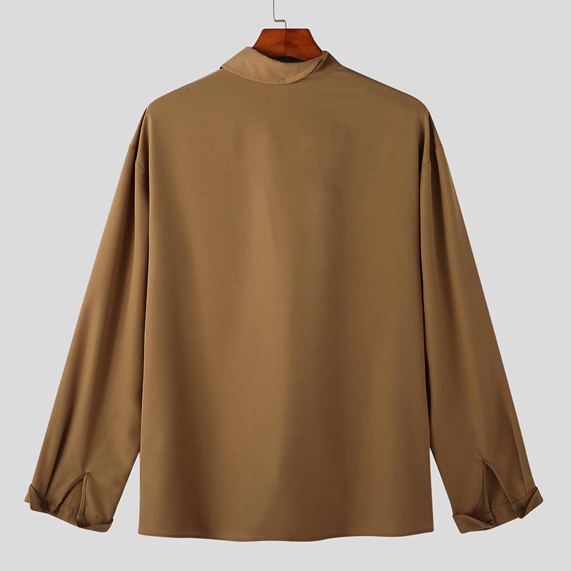 2026 Spring and Autumn New Design Irregular Collar Men's Shirt, Unique Buttoned Long Sleeve Shirt