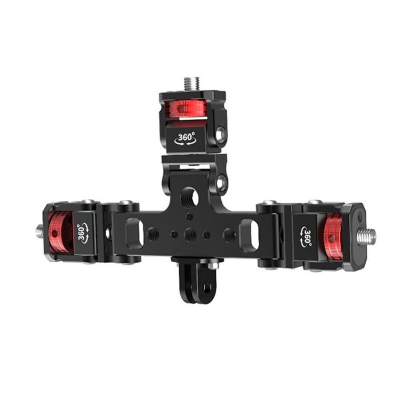 Triple Phone Holder Tripod Mount Adapter 360 Degree Head Live Streaming Tool for Camera Light Microphone Phone