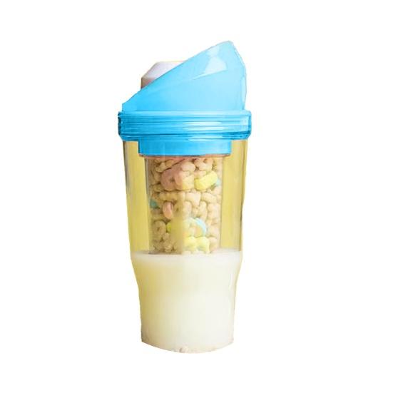 Portable Cereal Cup Dual Compartment Leak-Proof Container for Milk Cereal BPA-Free Plastic To-Go Breakfast Cup for Commuters Students