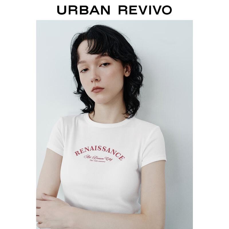 UR 2025 Autumn Women's Letter Print Round Neck Slim T-shirt UYY450276