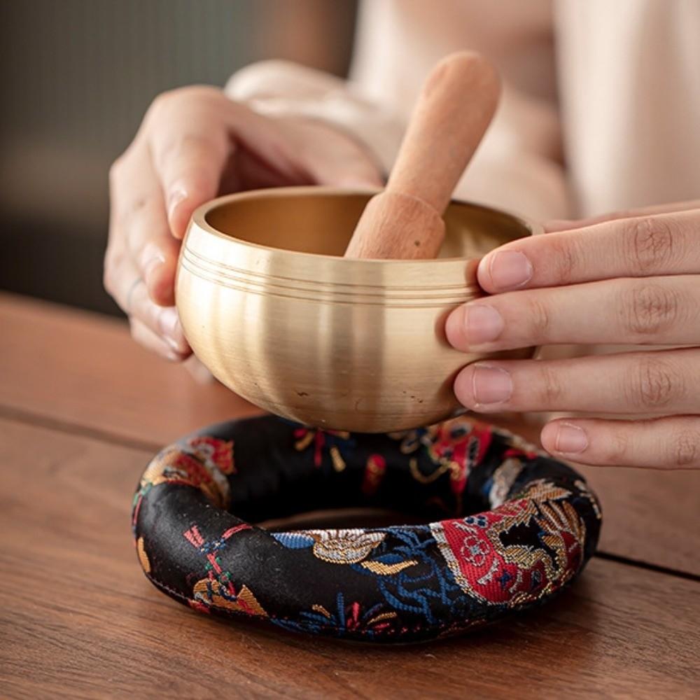 Donut Shape Dragon Design Singing Bowl Mat Nepalese Wooden Fish Coaster Sound Copper Out Mat Yoga