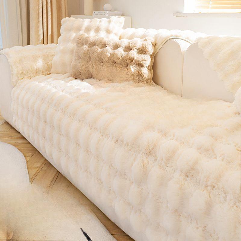 Poduszka na sofę z pluszowym królikiem i kotem Zimowy gruby ciepły pokrowiec na sofę Pluszowy pokrowiec na ręcznik