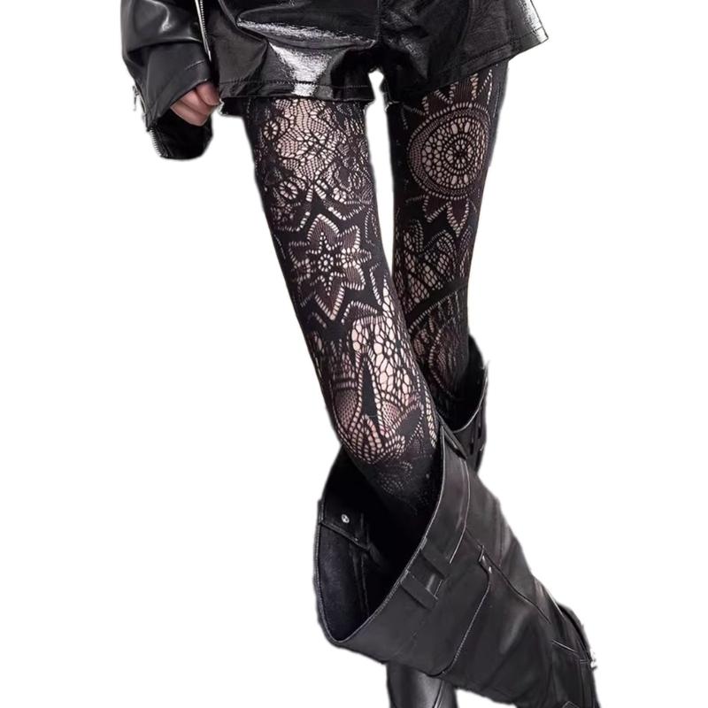 Elegant Sheer Tights Gothic Lace Design High For Evening And Daily