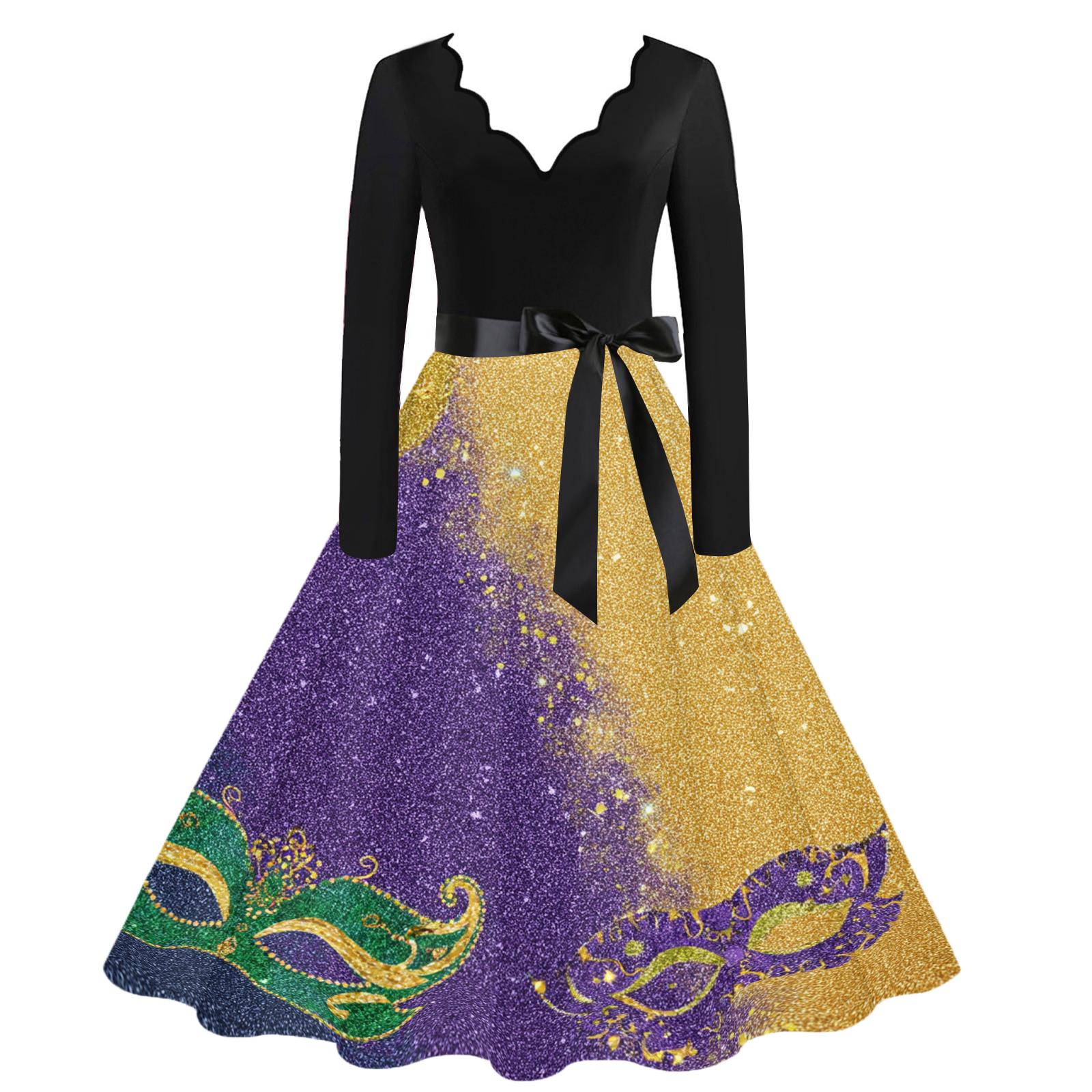 

Женское повседневное модное платье с V-образным вырезом, карнавальным принтом и винтажным стилем XL жёлтый