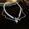 Vintage flash diamond bow pearl necklace female design sense cold wind choker neck chain collarbone chain female