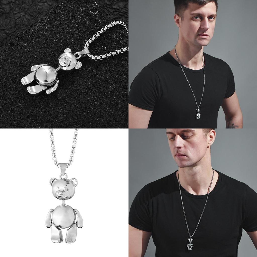 Trendy Vintage Teddy Bear Necklace In Durable Titanium Steel For Unisex Fashion Accessories