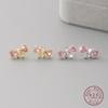 Real 925 Sterling Silver Elegant Bow Earrings Pink CZ Stud Earrings For Women Fine Jewelry