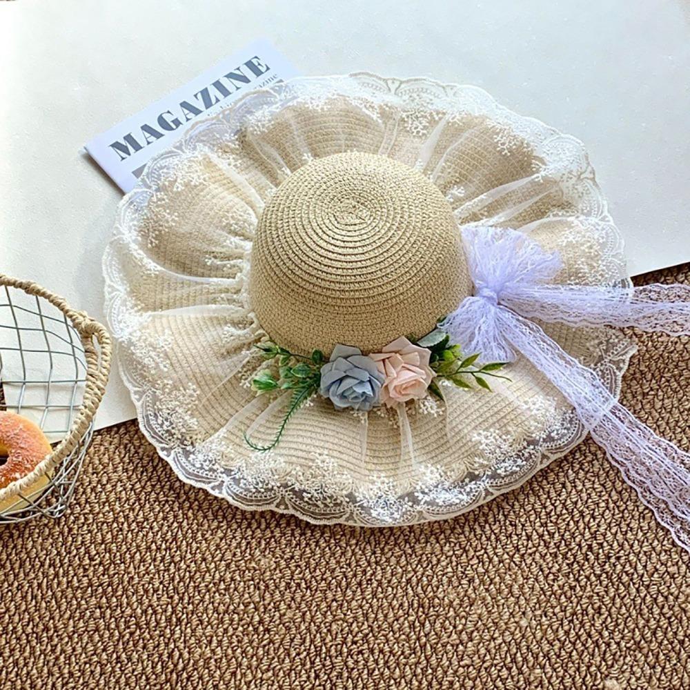 Flower Sun Hat Big Bowknot Sun Protection Hat Lolita Straw Hat Or Women