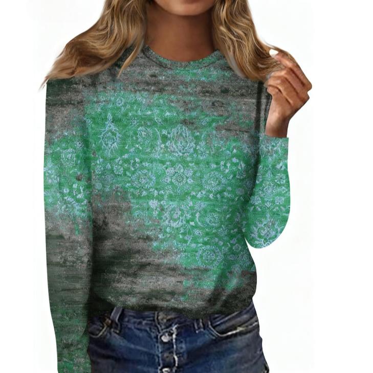 Spring and Autumn Round Neck Retro 3D Printed Top Fashionable Casual Long Sleeved Women's T-shirts