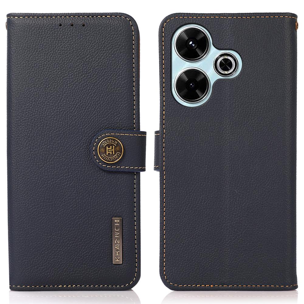 

For Xiaomi Redmi 13 5G/13 4G Case Genuine Cow Leather Wallet Phone Cover Blue