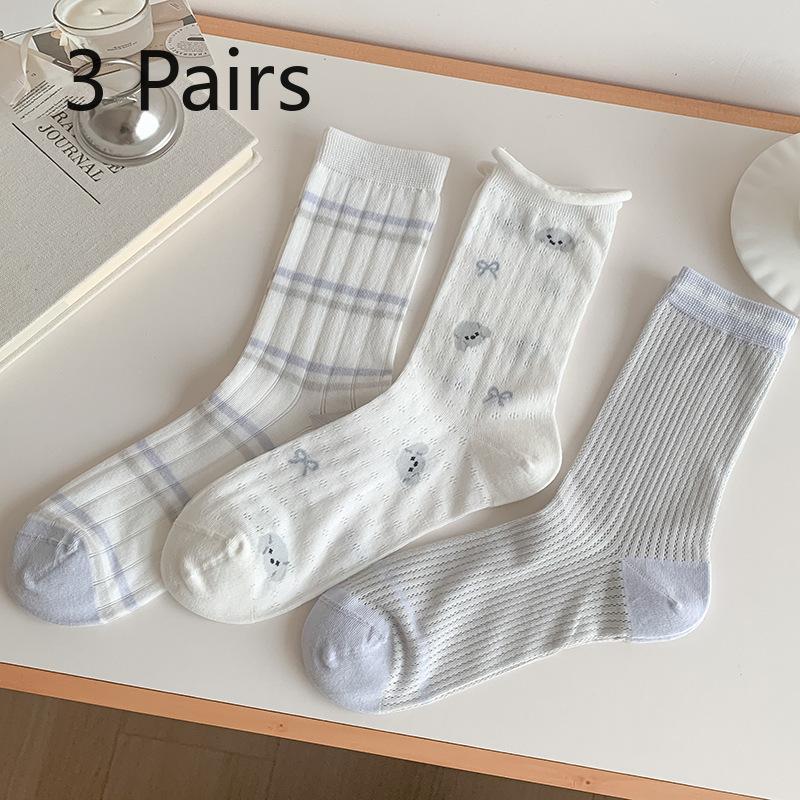 

3 пары женских летних тонких хлопковых носков средней длины с деревянным краем, дышащей сеткой и мультяшным рисунком собаки 3 Pairs