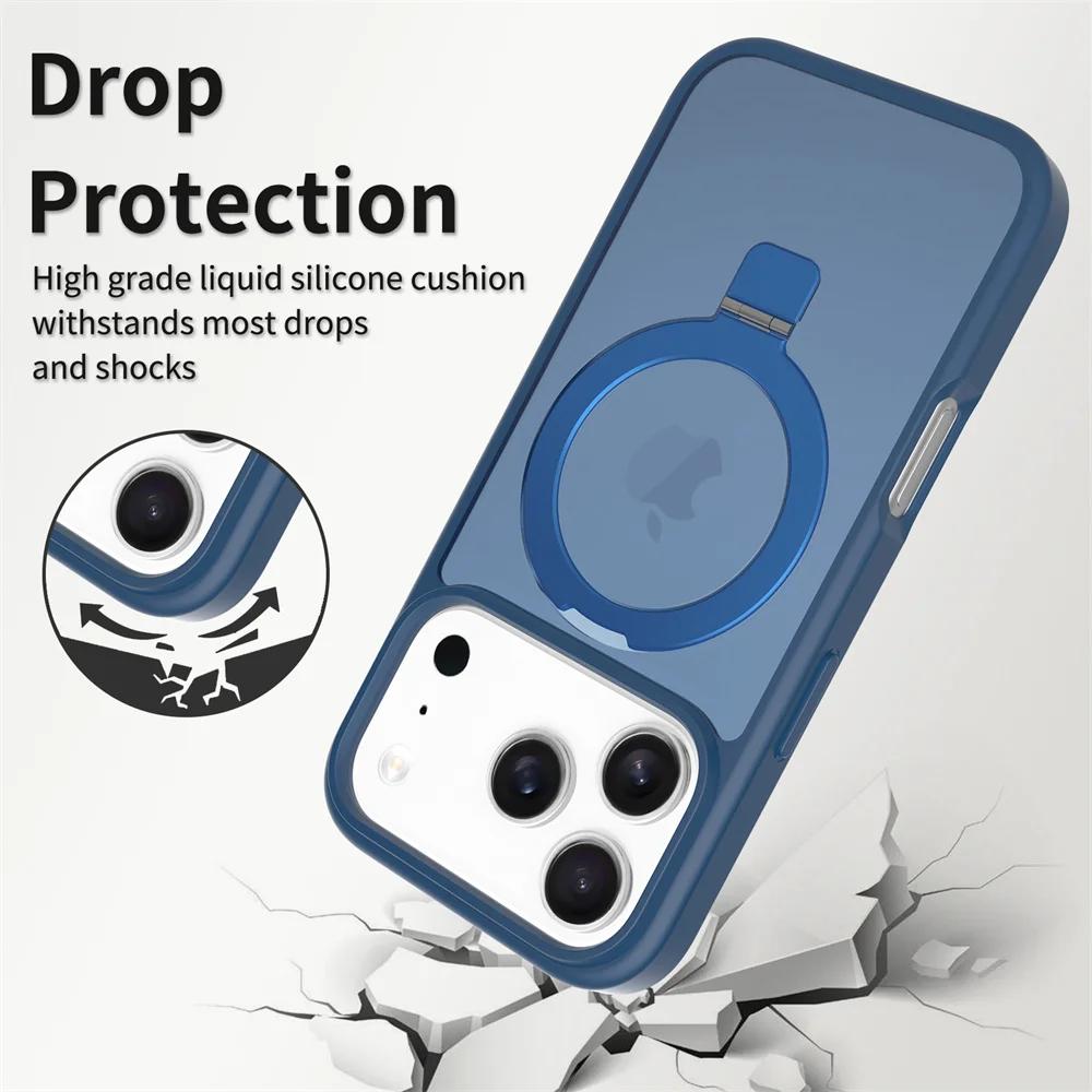 For Magsafe Fold Stand Magnetic Phone Case For iPhone 17 Air 16 15 16E 14 13 12 Pro Max Frosted Translucent Hard Cover