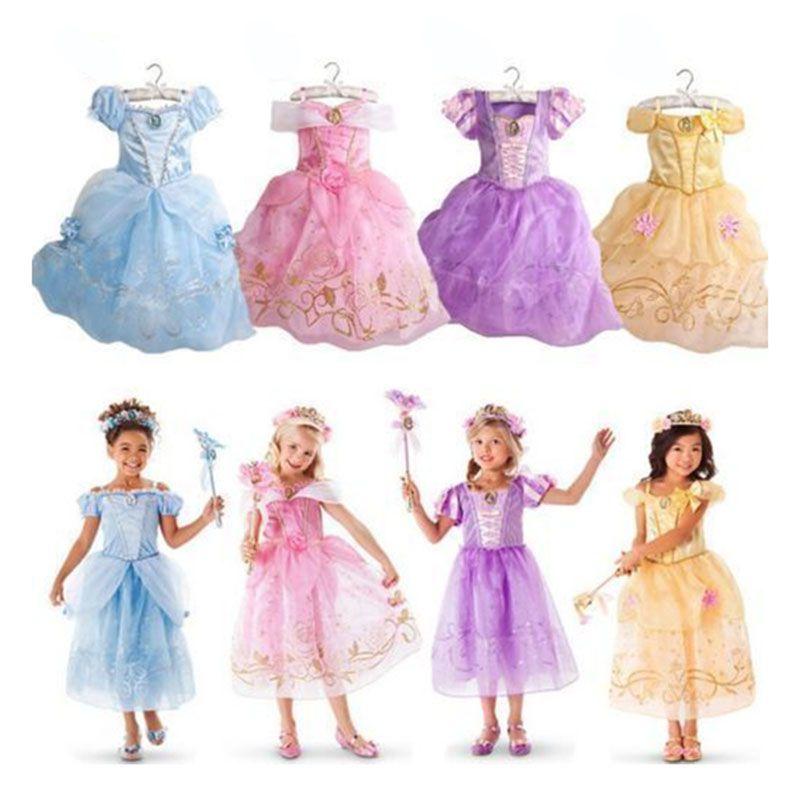 Elegant Kids Girls Princess Fancy Dress For Rapunzel Belle Cosplay