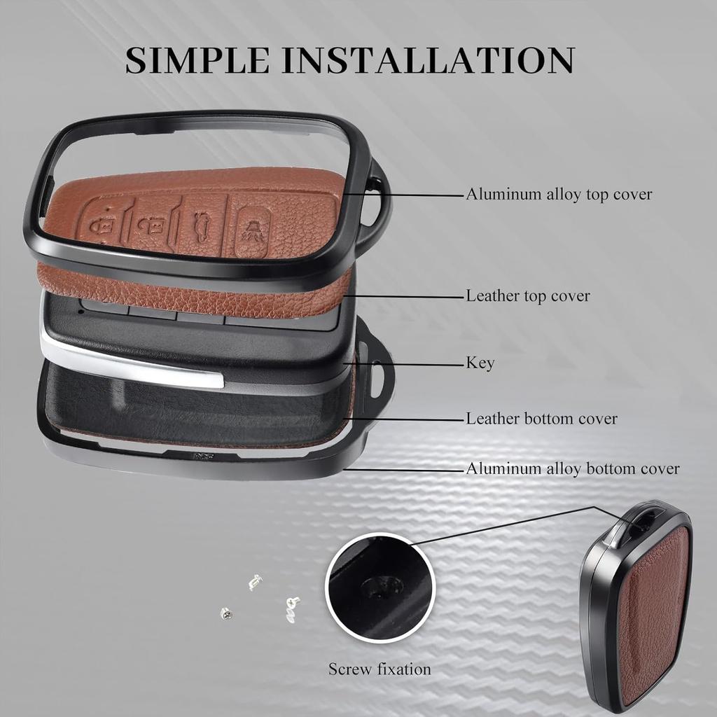 for Toyota Key Fob Cover with Keychain,  Aluminum Alloy and Leather Protection Key Case for 2018- Camry RAV4 Highlander Avalon C-HR Prius Corolla