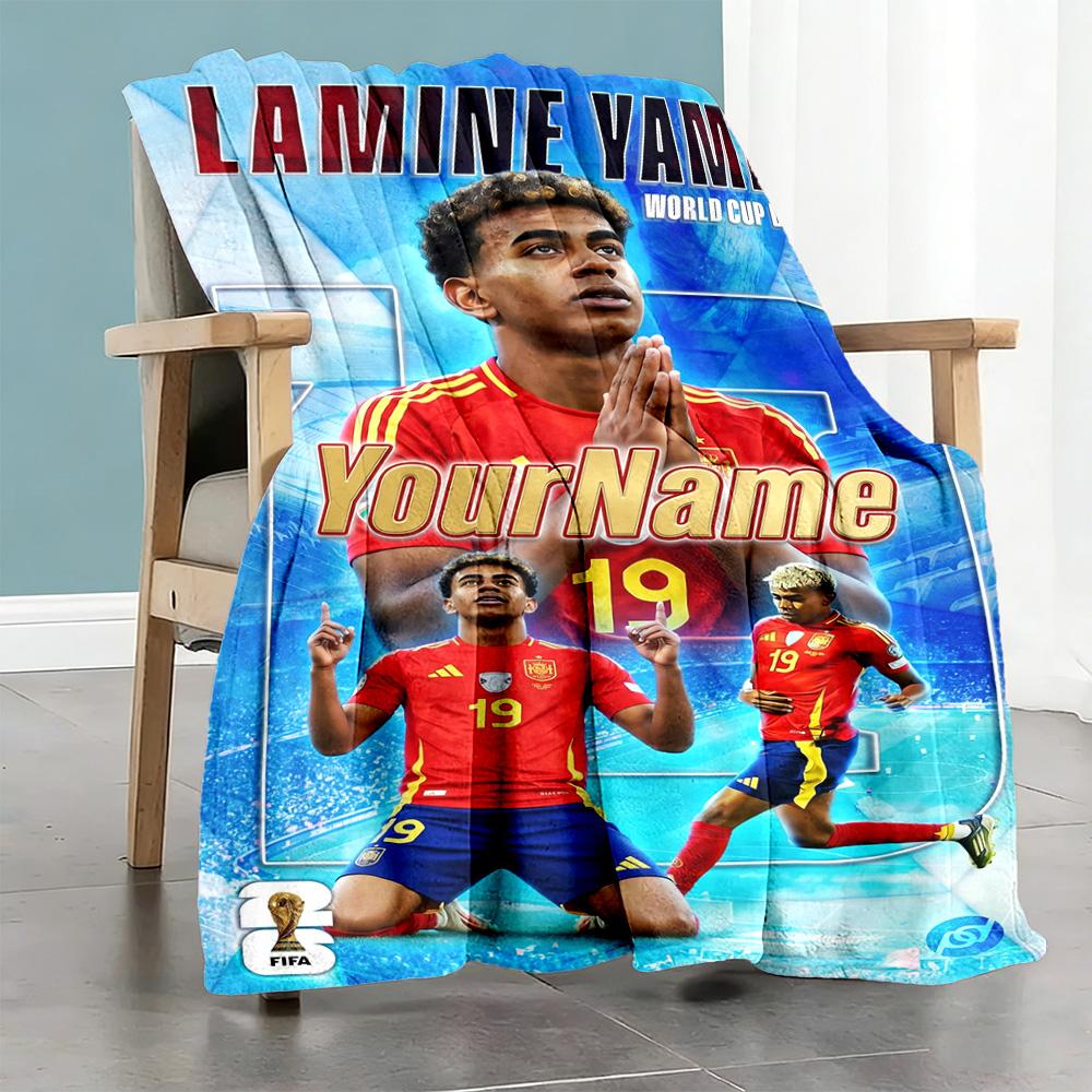 Lamine Yamal 41 Personalisierte Textdecke Mehrzweck-Personalisierte Decke Bequem Geeignet für Sofa Couch Bett Stuhl Ganzjahresnutzung