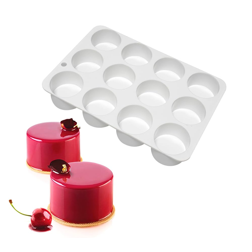 Silica Gel Mousse Cake Mold, Baker's Dessert Mousse DIY Chocolate Soap Candle Mold, 12-Cavity Cylindrical Sandwich Mold