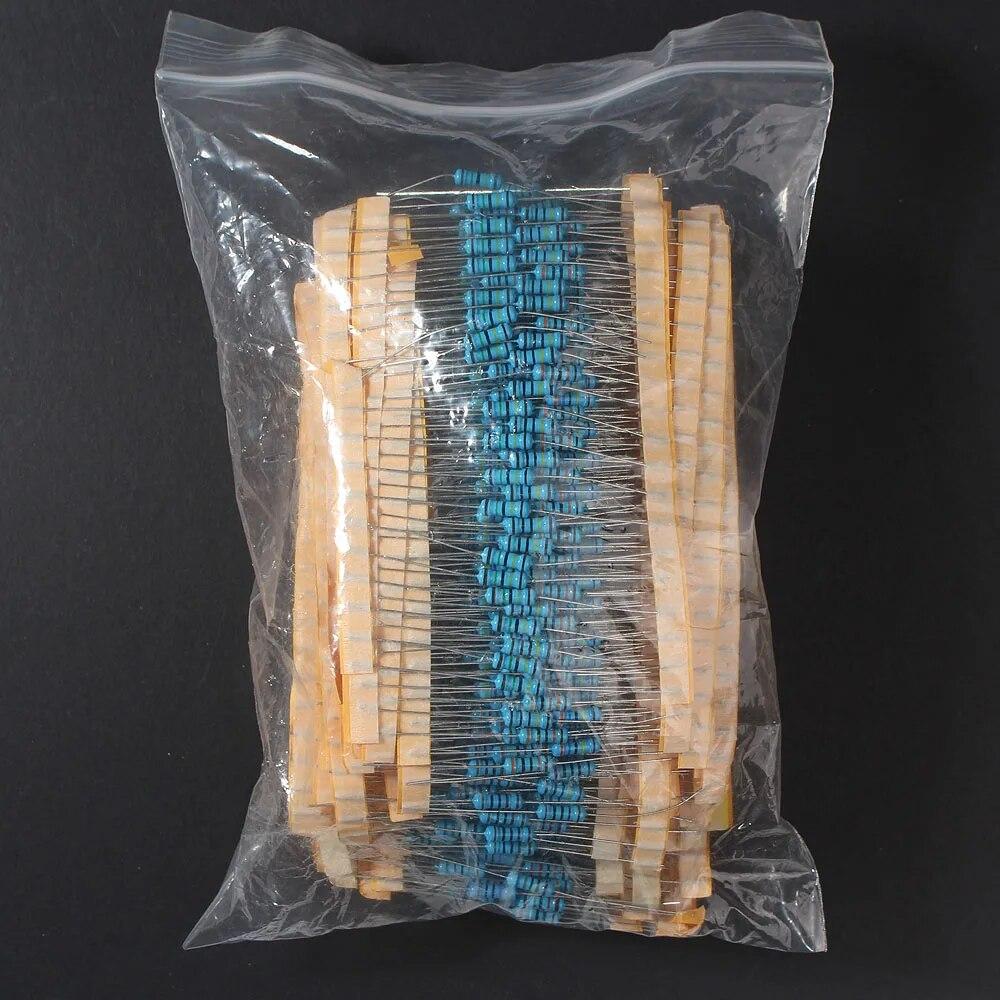 1/2W Rezistență 1% Kit de rezistențe cu peliculă metalică 50 tipuri*20buc=1000buc, 0,1 ohm - 3,6M ohm Pachet de rezistență Kit asortat 10 ohm 68 ohm