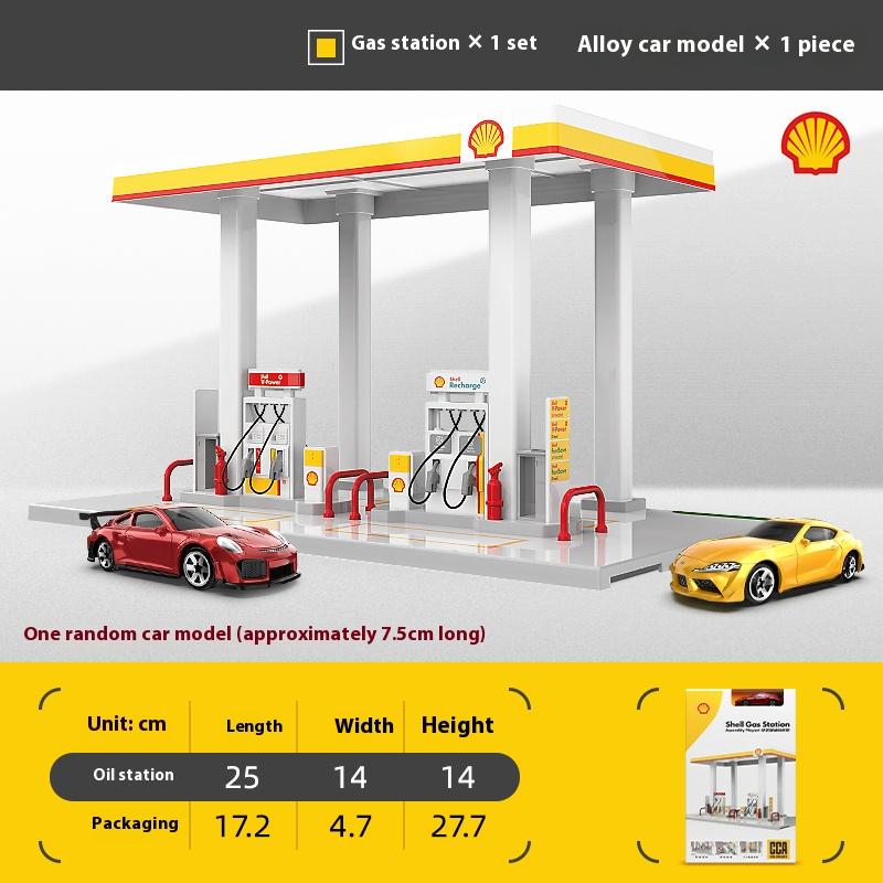 1/43 1/64 Bay Gas Station Assembly Model Children's Toy Scene Alloy Car Set, Suitable for Boys Over 3 Years Old