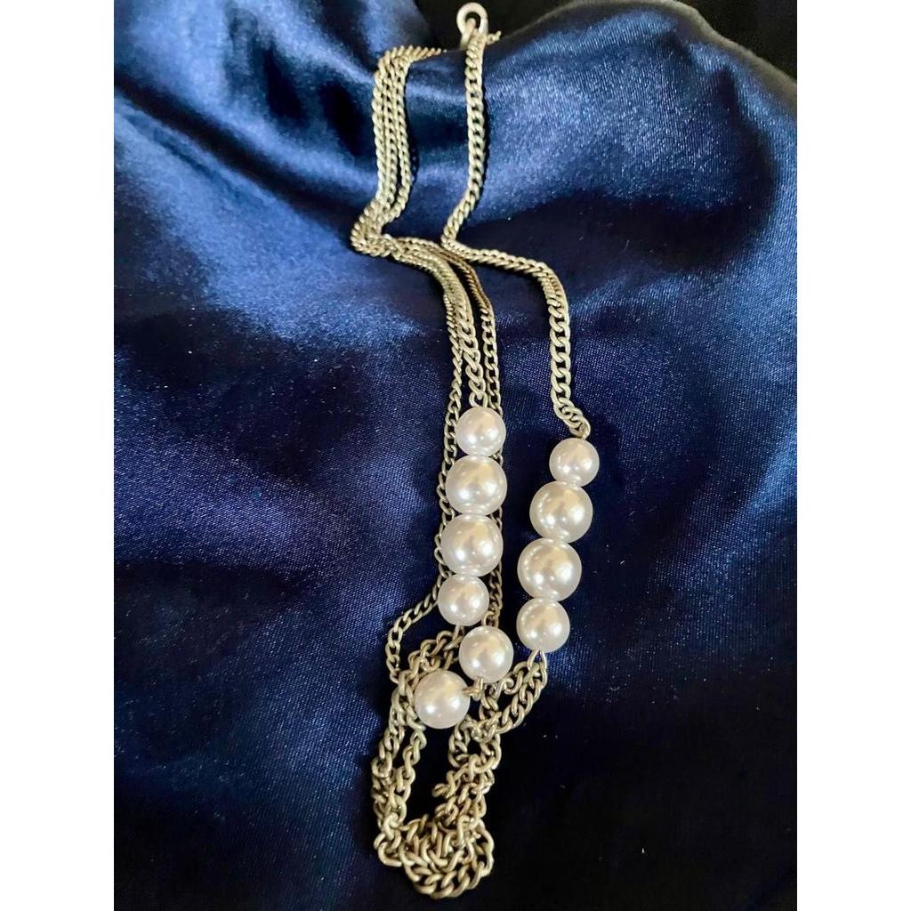 Used Pearl chain necklace approx. 9mm total length approx. 46cm 2 way chain hook pendant vintage