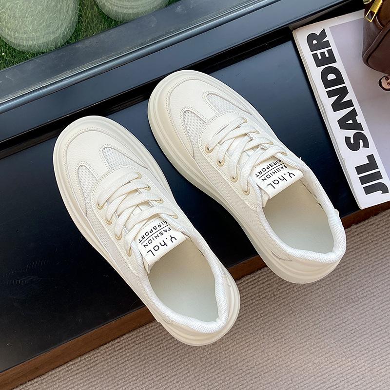 thick-soled little white shoes women's 2025 summer new sports and leisure shoes round head mesh lightweight soft-soled student board shoes