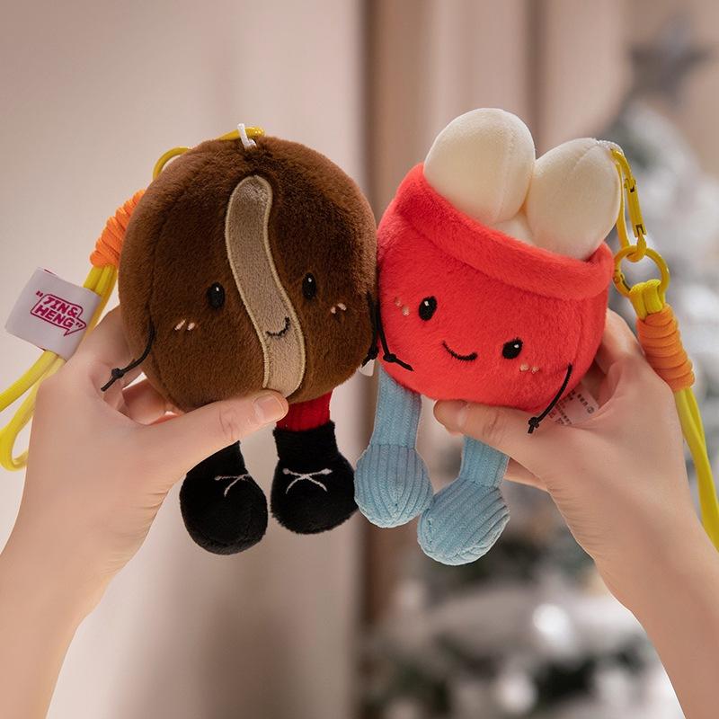Portachiavi Peluche Chicco di Caffè Carino Portachiavi Frutto di Caffè Cartone Animato Ciondolo Fascino per Borsa Decorazione