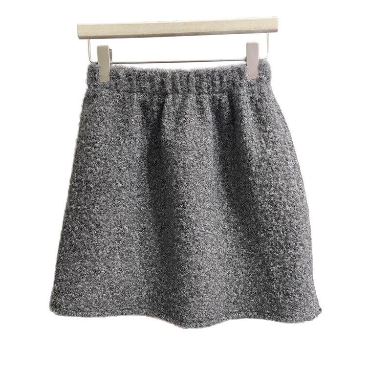 Korean High-Waisted Curly Fur A-Line Skirt - 2025 Autumn/Winter Petite Fashion, Elastic Waist, Slimming Design